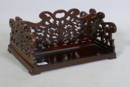 A C19th rosewood fold up double book slide with fretwork decoration, 15" x 11" x 7"