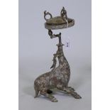 An oriental bronze censer in the form of a deer, 14" high