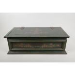 A C19th continental painted hardwood chest, 22" x 11", 7" high