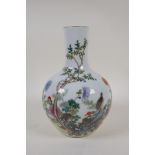 A polychrome porcelain vase decorated with birds amongst chrysanthemums, Chinese Qianlong seal