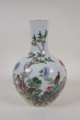 A polychrome porcelain vase decorated with birds amongst chrysanthemums, Chinese Qianlong seal
