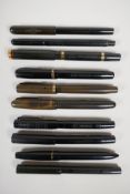 A collection of ten Mabie Todd fountain pens including five Swan Self-Fillers, two 'The Swan