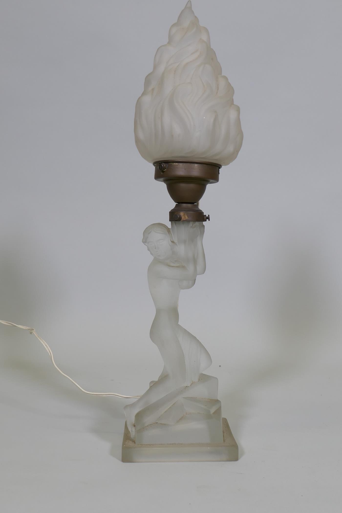 An Art Deco period glass table lamp, 16" high - Image 2 of 4
