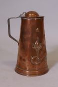 A Joseph Sankey & Sons 3 pint copper jug with Art Nouveau decoration, impressed to base, JS & SB,