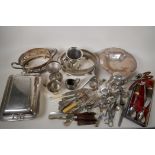 A quantity of silver and silver plated items including mirrors, flatware, coasters, Mappin & Webb