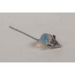 A miniature 925 silver mouse brooch set with a moonstone cabochon