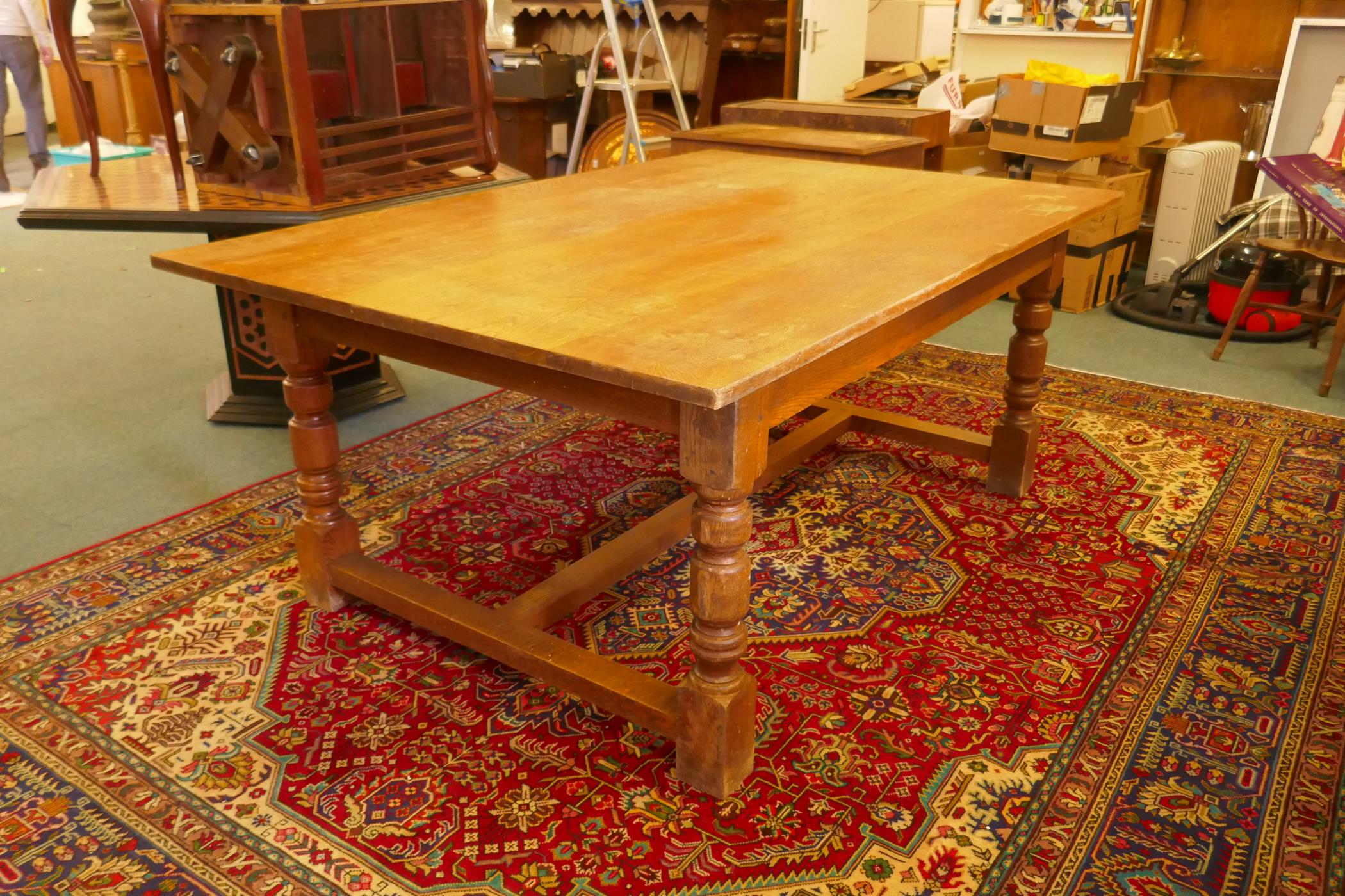 A mid-C20th oak refectory table, 72" x 48", 30" high - Image 2 of 7