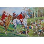 Ernest William Aldworth, (British, 1889-1977), two hunting scenes, mixed media, unframed, largest 8"