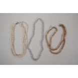 Three strings of pearls, longest 19½", 1AF