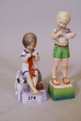 A Royal Worcester figure, Friday's Child No 3261, 7" high, and Saturday's Child, No 3262