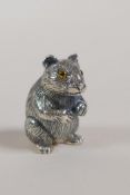 A miniature sterling silver pin cushion in the form of a hamster, 1"