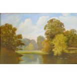 David Mead, F.C.I.A.D, The Lake, Arundel Park, signed, oil on board, 30" x 20"