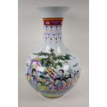 An Oriental porcelain floor vase of bulbous form decorated with figures in a landscape and