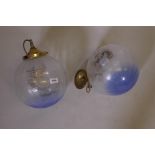 A pair of Christopher Wray etched glass ceiling lamp shades, 10" diameter