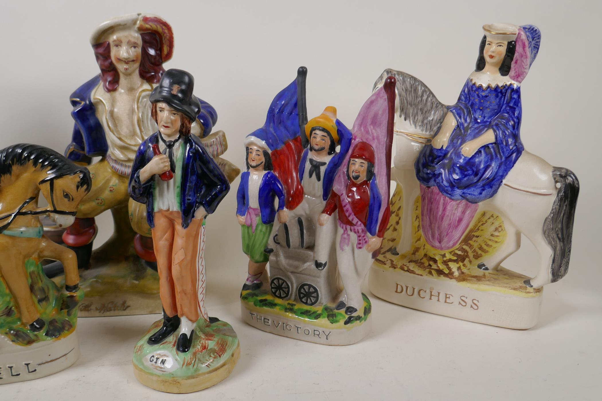 Six Staffordshire figures, Duchess, The Murder of Thomas Smith, Gin and Water, The Victory ( - Image 2 of 6