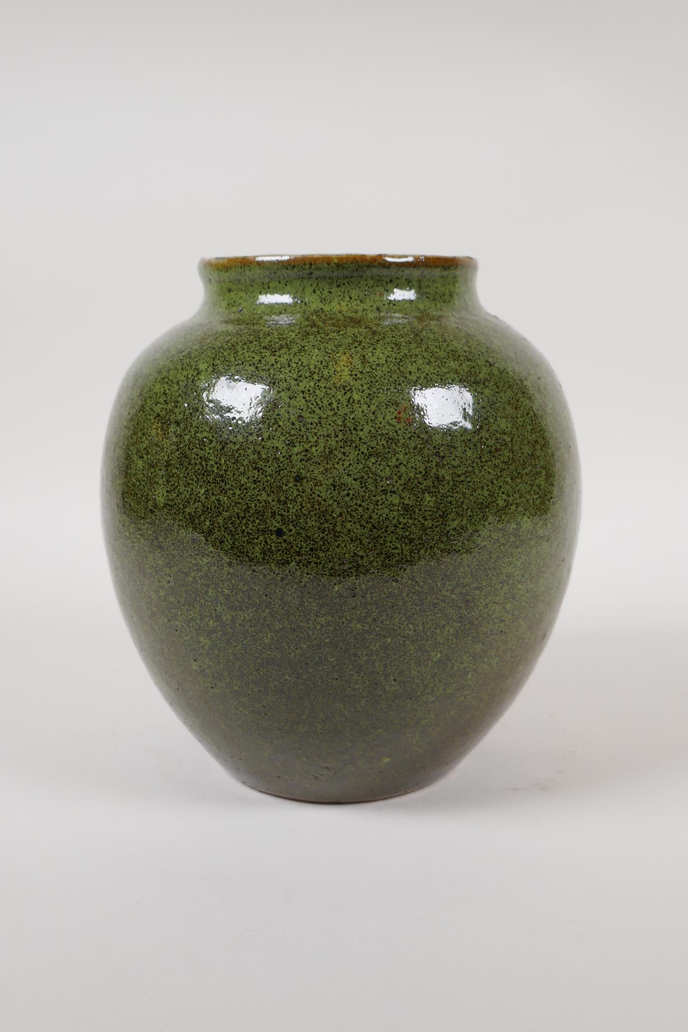 A Chinese green speckled glaze pottery jar, 7" high - Image 3 of 5