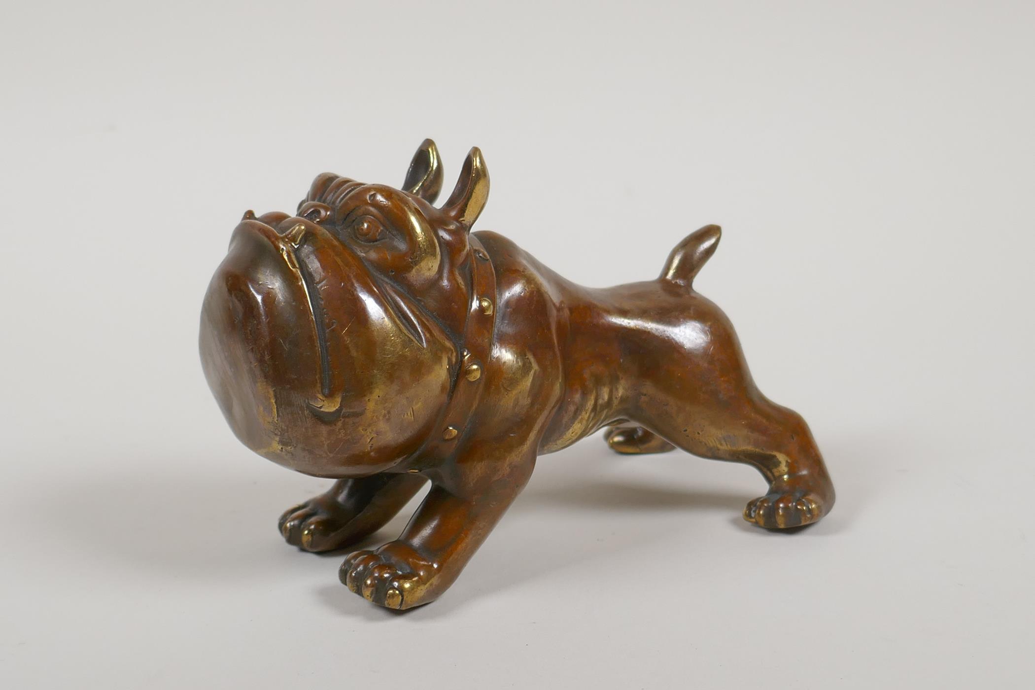 A filled bronze caricature bulldog, 5½" high