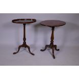 A Georgian mahogany lamp table with galleried oval top, raised on a turned column and tripod