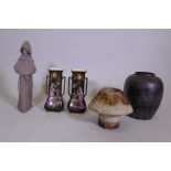 A Poole Pottery Calypso black lustre glazed vase, 8" high, a studio pottery vase, impressed LW to