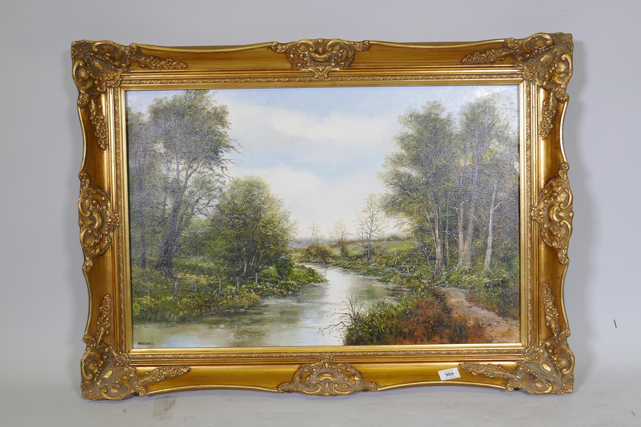 Peter Snell, river landscape, oil on canvas, signed, 30" x 20" - Image 2 of 3