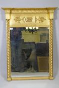 Antique giltwood pier glass with moulded classical cornice and anthenian and paterae decoration, 42"