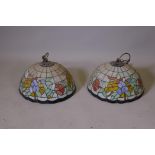 A pair of Tiffany style glass ceiling lamp shades, 15" diameter x 10" high