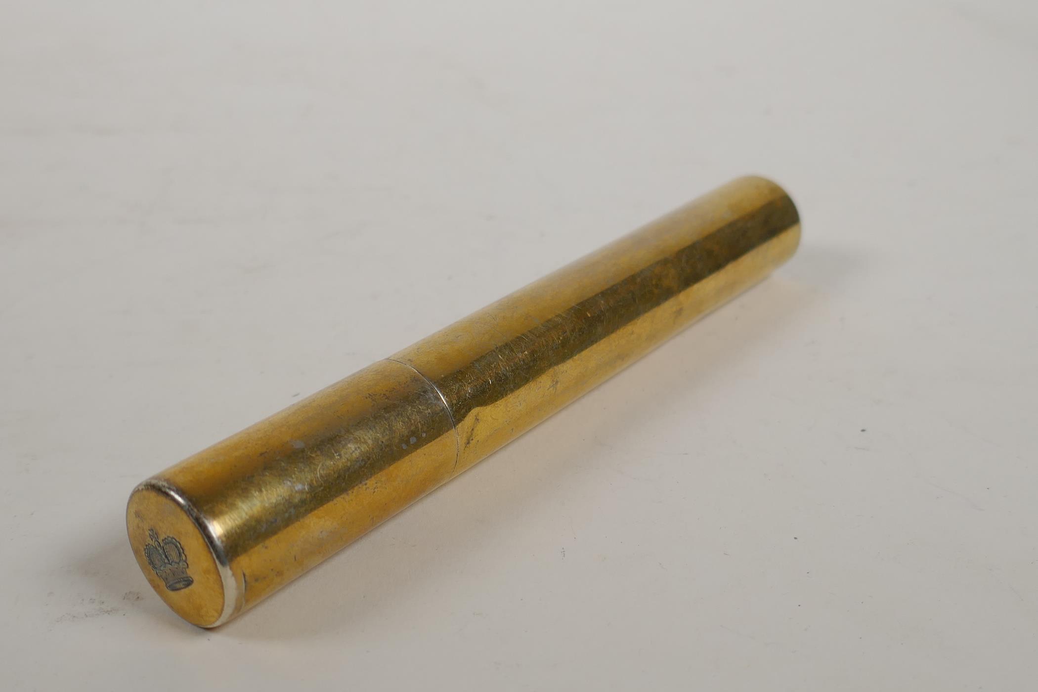 A silver gilt cigar tube by G.H. James & Co, London, 1909, the cover engraved with a crown, 6½" - Image 2 of 4