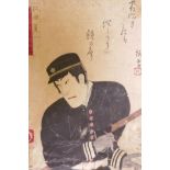 A Meiji period Japanese woodcut print depicting an officer, AF, 13" x 9"