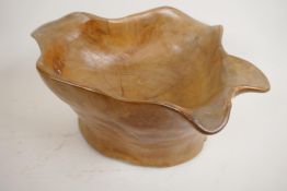 An organic form root wood fruit bowl, 7" high