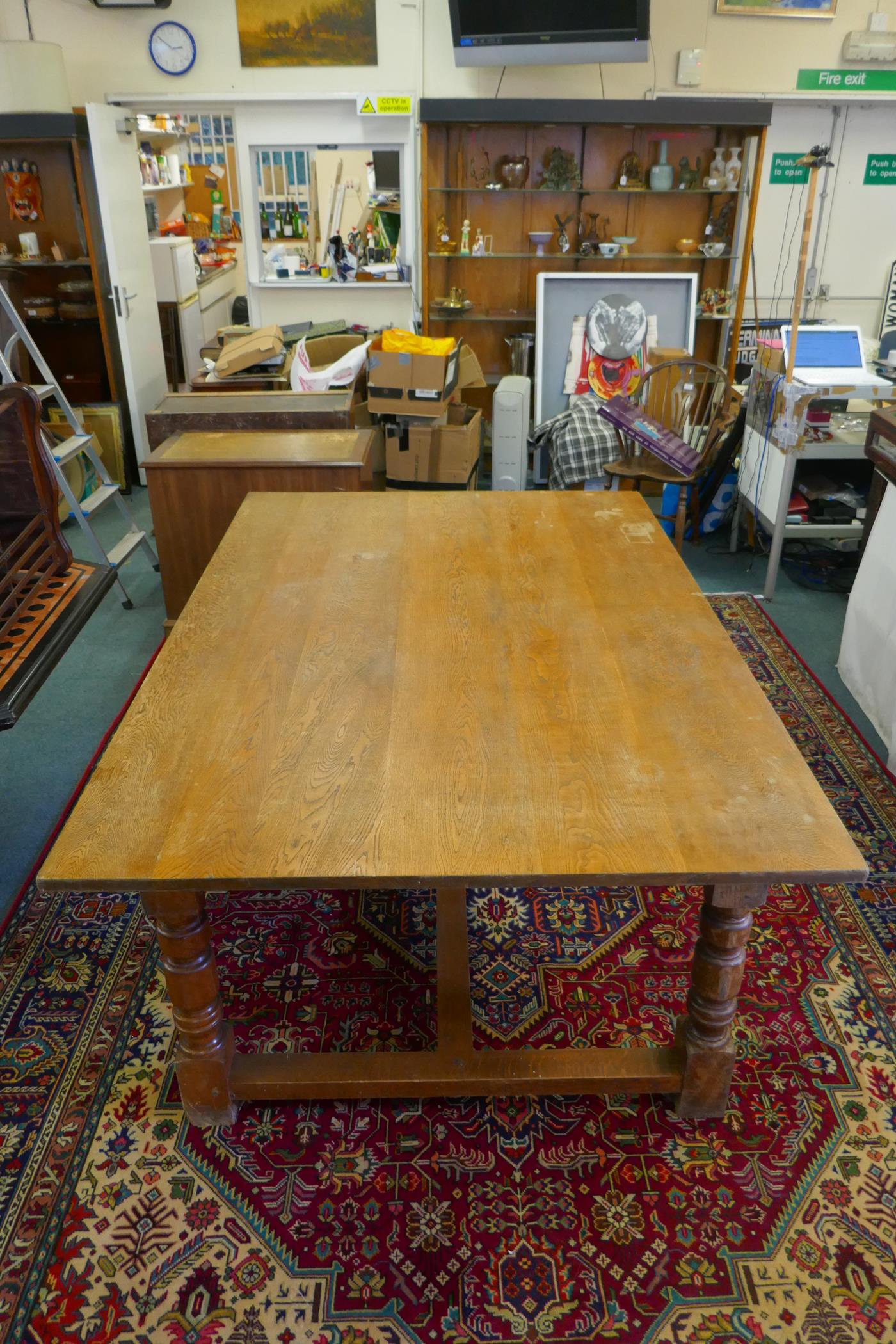 A mid-C20th oak refectory table, 72" x 48", 30" high - Image 3 of 7