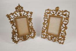 A C19th/20th gilt brass easel frame with pierced scrolling decoration, and another similar, 4½" x