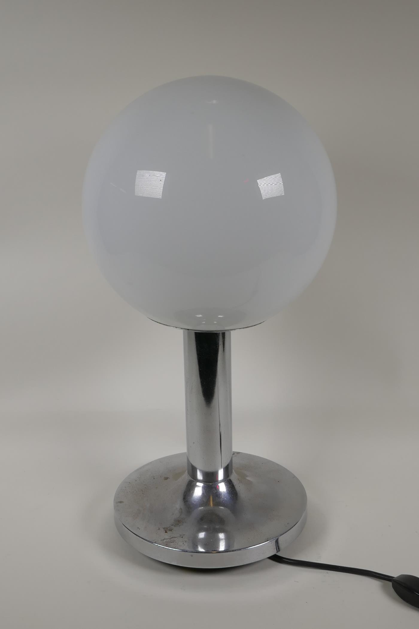 A mid C20th chrome and glass 'Globe' table lamp by Durlston Designs of Hersham, Surrey, part No - Image 2 of 3