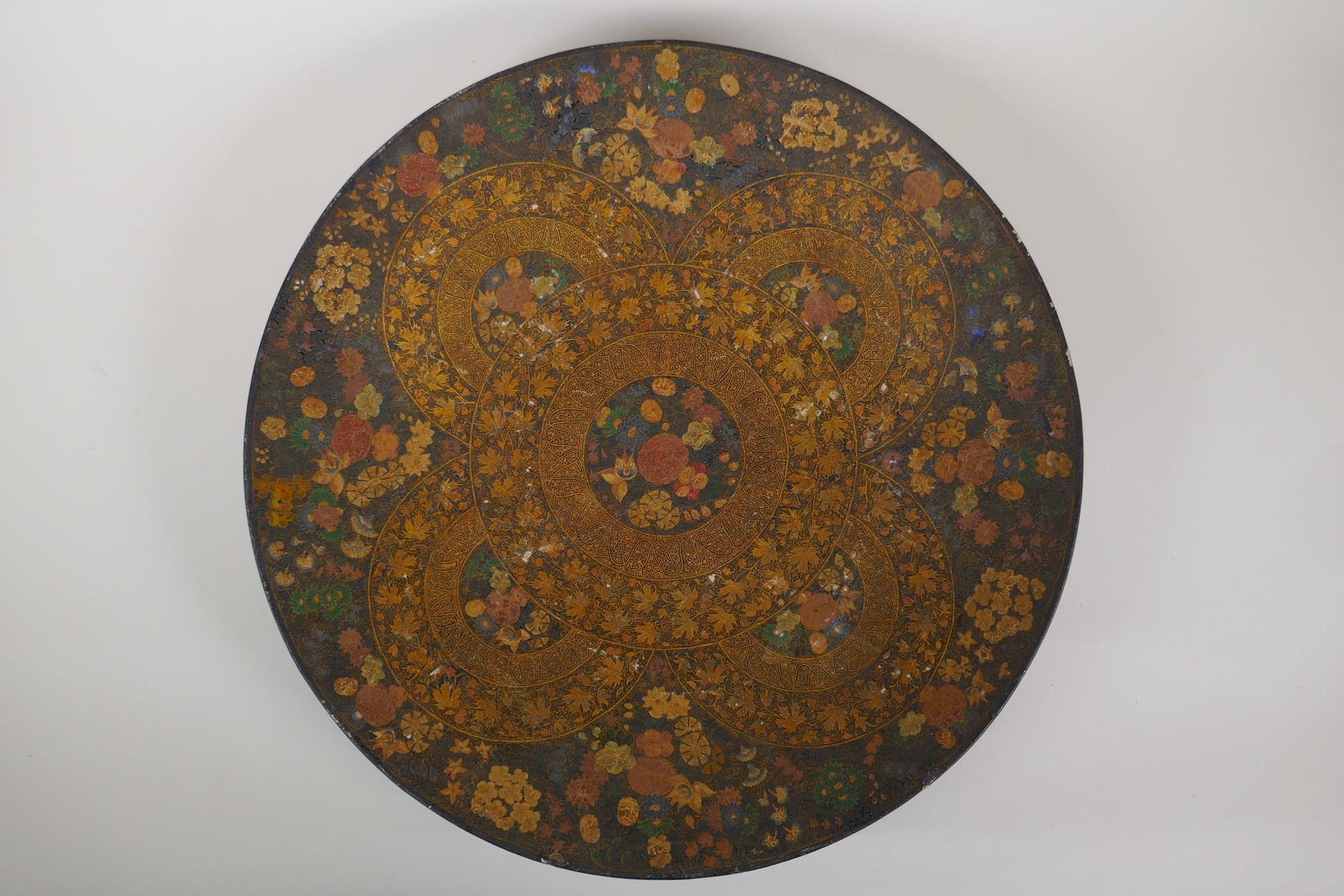 A Kashmir papier mache charger with millefiori and gilt decoration, 15" diameter