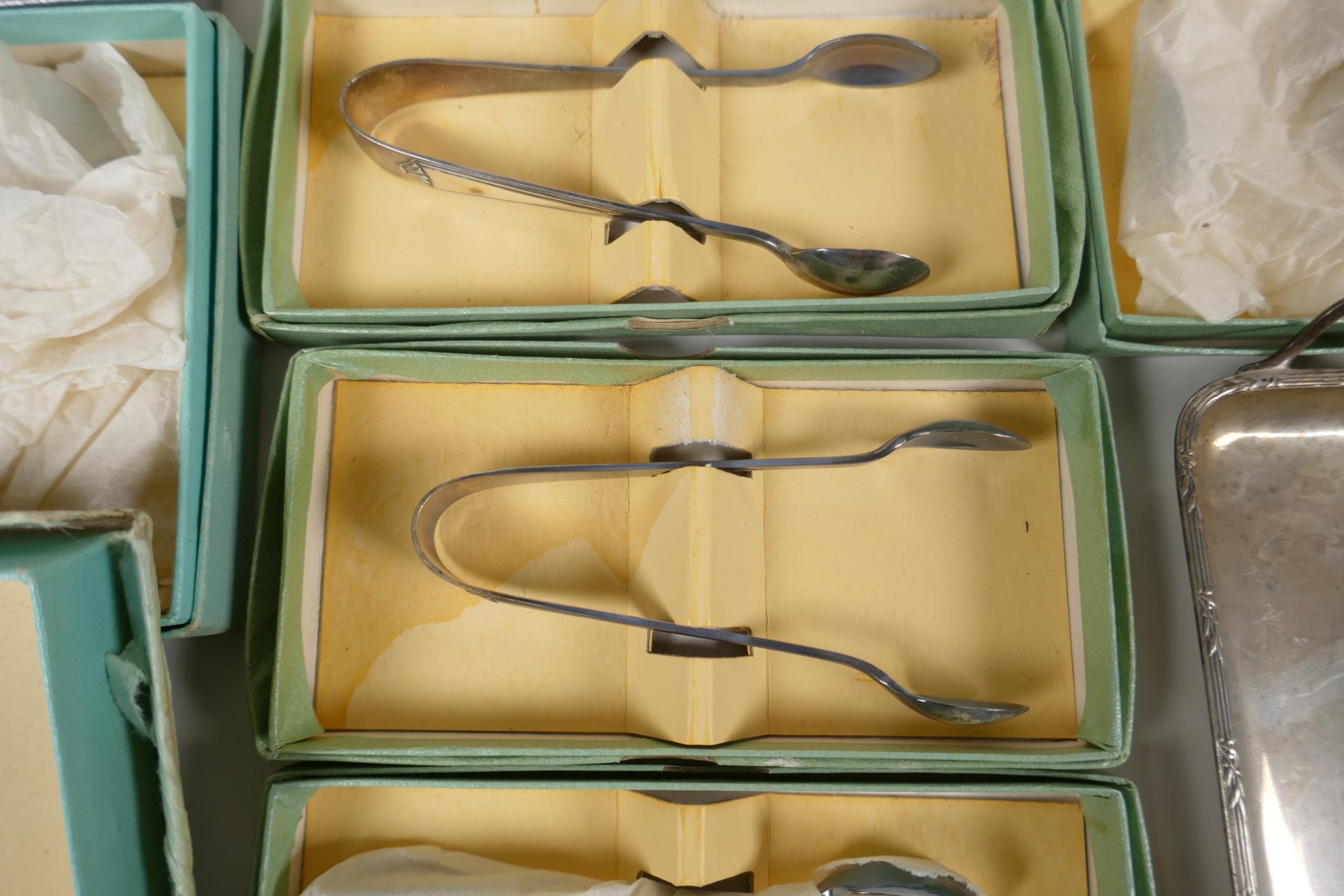 Hallmarked 925 silver to include eight boxed sugar tongs, two boxed fruit servers and various salts, - Image 2 of 6