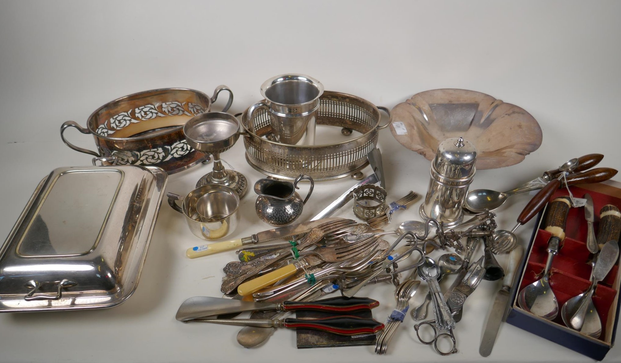 A quantity of silver and silver plated items including mirrors, flatware, coasters, Mappin & Webb - Image 2 of 7