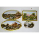 Four reverse paintings on glass depicting rural landscapes, including two by W. Waterhouse, 'The