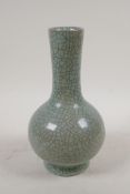 A Chinese celadon Ge ware porcelain bottle vase, seal mark to base, 8½" high