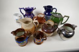 Nine antique jugs including Royal Doulton, lustreware and a lustreware tankard