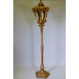 Italian giltwood floor lamp in the form of a lantern, mid C20th, 77" high