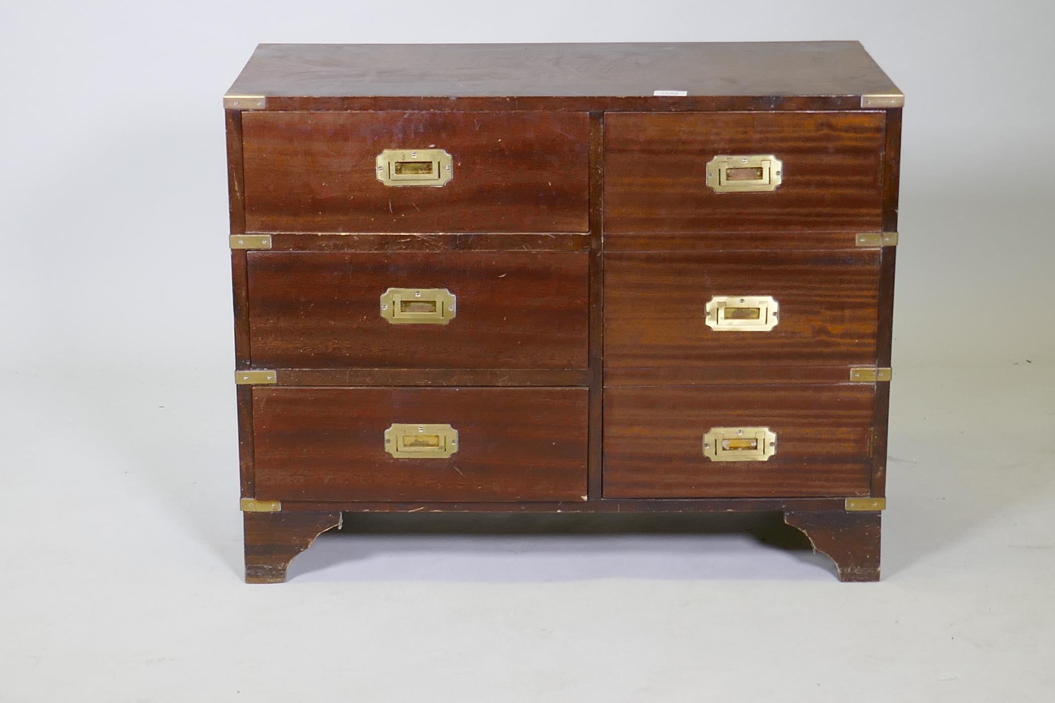 A campaign style mahogany cabinet with three drawers and cupboard with false drawer front, inset - Image 2 of 3