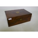 A Victorian walnut workbox with fitted interior and lift out tray, 16" x 11" x 6"