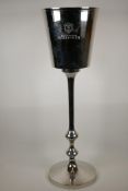 A electro plated pedestal champagne bucket, 32" high
