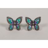 A pair of silver plique a jour butterfly earrings