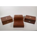 A C19th/20th  yew wood jewellery box and three others, largest 10½" x 8", 5" high, AF