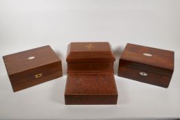 A C19th/20th  yew wood jewellery box and three others, largest 10½" x 8", 5" high, AF