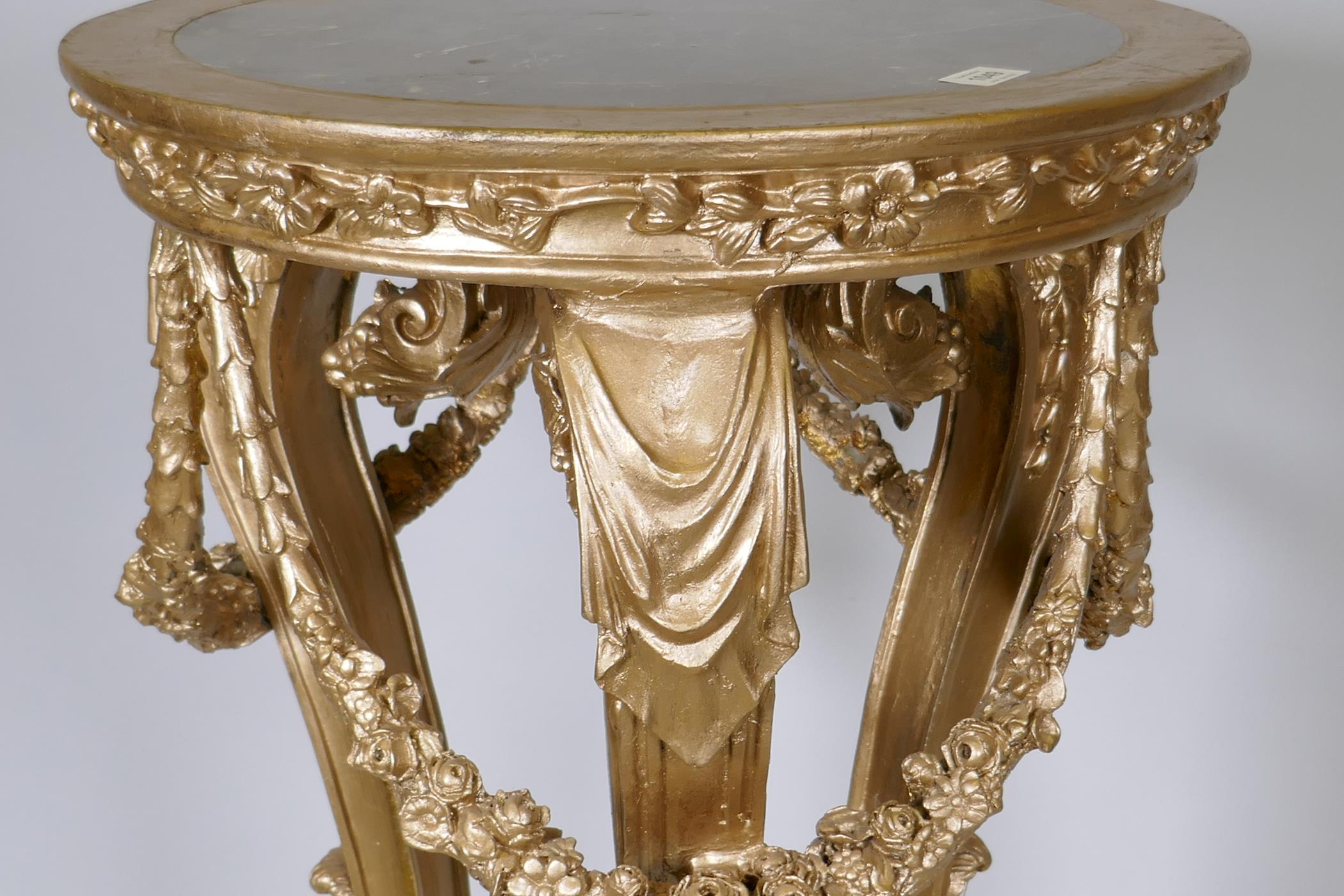A gilt composition stand with inset marble top and classical style decoration of garlands and urn, - Image 3 of 3