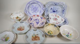 A quantity of serving dishes, bowls, tureens and plates including blue and white, and ironstone