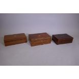 A Victorian brass inlaid walnut writing slope, together with two others in rosewood and mahogany,