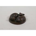 A Japanese bronze okimono in the form of two water buffalo, 2" drop
