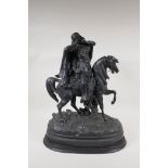 A bronzed spelter figure of an Arab on horseback, 19" high